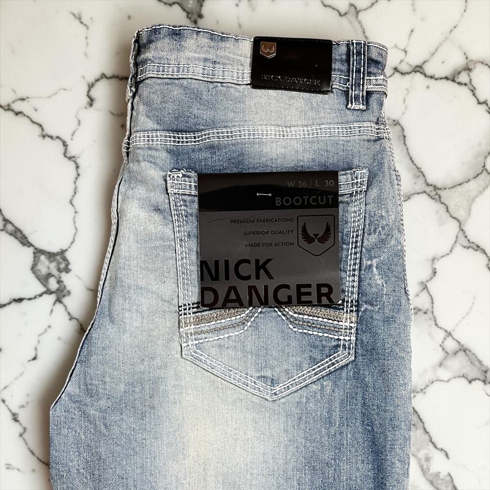 Nick Danger Bootcut Jeans Mens 36x30 Light Wash Stretch Denim NWT Casual